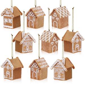 lot 23917 image: 9 Pcs 3D Clay Dough Gingerbread House Ornaments for Christmas Tree 2.76 x 2.36 Gingerbread Christmas Decorations Collectible Figurines Xmas Village Home Decor Gifts for Vintage Xmas Tree Party - Retail $21