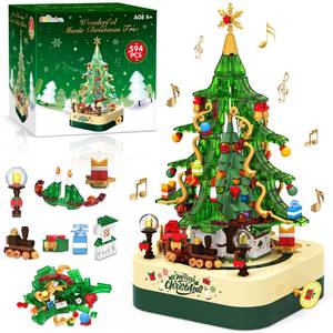 lot 23918 image: Shemira 594 PCS Christmas Tree Building Block Toy Set, Rotating Christmas Music Box, Toy Building Sets, for Kids Boys Girls Teens, Christmas Toys Decoration for Kids Adult, Green - Retail $10
