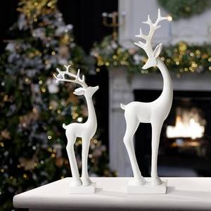 lot 23931 image: Pawliss Resin Christmas Reindeer Figurines 2pcs White Christmas Deer Statues, Elegant Accent Winter Deer Table Ornaments, Classic Gifts Xmas Decorations for The Home - Retail $18