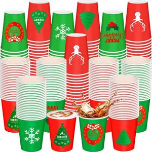 lot 23933 image: Jingmore 300 Pcs 8 oz Christmas Disposable Cups Christmas Paper Coffee Cups Xmas Tree Snowflake Snowman Elk Party Drinking Cups Xmas Holiday Supplies for Hot Cold Beverage Chocolate Tea Cocoa