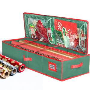 lot 23935 image: HOLDN STORAGE Premium Wrapping Paper Storage Container - Durable 600D Tear-Proof, Fits 27 Rolls Gift Wrap, Extra Pockets for Ribbons & Bows, Underbed Storage - Ideal for Holiday Christmas, Green - Retail $33