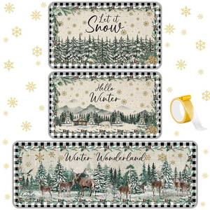 lot 23937 image: Drydiet 3 Pcs Winter Wonderland Kitchen Mat and Rug Non Slip Doormat Washable Waterproof Floor Mats Farmhouse Holiday Kitchen Decor for Home Floor Office Bathroom Party Rustic Decor - Retail $25