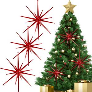 lot 23942 image: Syhood 6 Pcs Glitter Starburst Star New Year Ornaments 8 Inch Exploding Glitter Starburst Bethlehem Star Hanging Tree Ornaments Tabletop 3D Decor New Year Holiday Party(Red,Bright) - Retail $15