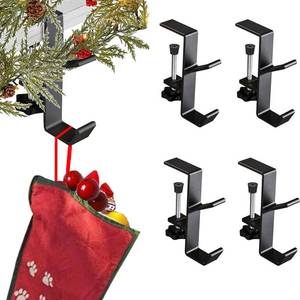 lot 23946 image: AZHAIBUQI 4 Pack Christmas Fireplace Stocking and Garland Hanger,Mantle Garland Holder for Hanging Christmas Stockings,Adjustable About 0.19 to 2.09 Inches Thickness Garland and Stocking Holder,Black - Retail $7