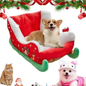 lot 23956 image: 2025 New Christmas Sleigh Dog Bed for Small and Medium-Sized,Santa Themed Pet Sleigh Sofa Bed,Holiday Christmas Themed Indoor Outdoor Washable Durable,Interesting Red Cat and Dog Bed 24.8x15x11in