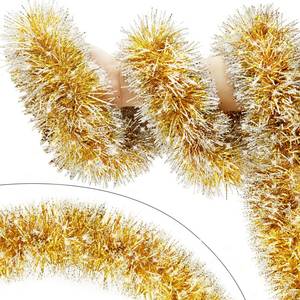 lot 23962 image: 33FT Gold Tinsel Christmas Garland Metallic Twist Shiny Garland for Christmas Tree Decorations, Xmas Holiday Hanging Garland for Home Indoor Outdoor Party Supplies Decor (Gold) - Retail $19