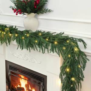lot 23968 image: Dapclca Norfolk Pine Garlands with Light Pre-Lit Christmas Garland,Dense Norfolk Pine Real Touch Garlandfor Table, Mantle, Staires, Wall, Premium IndoorOutdoor Christmas Decorations (1, 6ft) - Retail $24