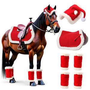lot 23971 image: LITGURU 6 Pcs Christmas Saddle Pad Decorations Santa Leg Wraps with Faux Fur, Jolly Santa Hat for Horses, and All-Purpose Western Saddle Pad Perfect Costume Accessories for Holiday Parties - Retail $50