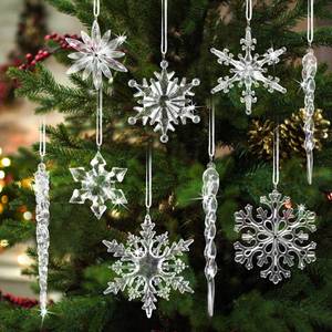 lot 23977 image: Crystal Christmas Tree Ornaments Decorations Set- 24Pcs Xmas Clear Acrylic Snowflake Icicle Crystal Hanging Ornaments for Christmas Tree Winter Wonderland Frozen Birthday Wedding Home Party Decor - Retail $13