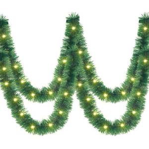 lot 23984 image: Kingdder 16.4 ft Christmas Tinsel Garland Lighted Metallic Twist Tree Decoration Prelit Battery Operated 50 LED Hanging Garland for Xmas New Year Home Outdoor Decor(Warm White, Green) - Retail $9
