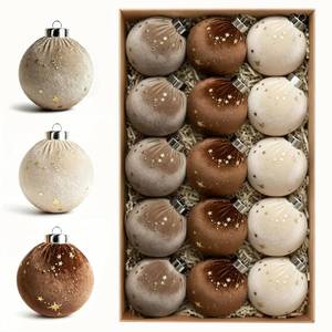 lot 23988 image: Christmas Tree Ornaments Velvet Balls 15 PCS - 3.15 Inch Shatterproof Christmas Decorations for Xmas Holiday Star Brown Neutral Tree Ornaments Vintage Hanging Decor - Retail $33
