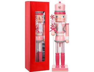lot 23989 image: PRETYZOOM Nutcracker Soldier Wooden Christmas Decor Figure - 14.96 Inch Pink Nutcracker for Holiday Indoor Decoration and Festive Celebrations - Retail $35