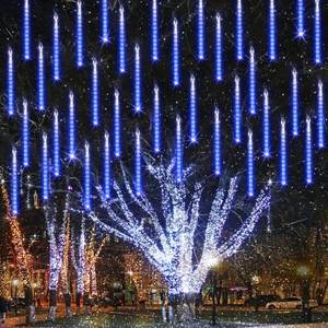 lot 23990 image: iBaycon 20 Tubes 480 LED Meteor Shower Rain Lights, 11.8 inches Cascading Icicle Lights Waterproof Outdoor, Connectable Falling Raindrop Lights with Timer for Holiday Party Christmas Decorations - Retail $17