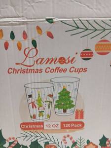 lot 25185 image: Lamosi Christmas Holiday Paper Coffee Cups 12 oz 120 Pack - Retail $15
