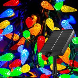 lot 25187 image: PregDoc C6 Solar Outdoor Christmas Lights, 39ft 100 LEDs Multicolor LED C6 Solar Christmas String Lights Outdoor, Xmas Fairy Lights Waterproof for Yard Garden Patio Garland Fence Garland Decor - Retail $16