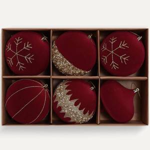 lot 25188 image: SHareconn 6ct Velvet Glitter Christmas Tree Balls Ornaments,4.72 Flocked Ornaments,Shatterproof Plastic Decorative Baubles Decorations for Xmas Tree Decor Holiday Party Decoration(Red & Gold,120mm)