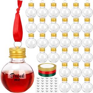 lot 25191 image: KaKaPops 30 Pieces Christmas Booze Balls, Christmas Tree Hanging Ornaments Clear Plastic Fillable Bulbs Pendant Ball with Screw Caps and Ribbons for Christmas Home Party Decor