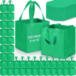 lot 25207 image: Windyun 100 Pcs Reusable Gift Bag Bulk 8 x 6 x 8 Inch Non Woven Shopping Bag with Handle Reusable Grocery Tote for Christmas Party (Forest Green)