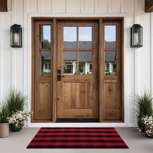 lot 25209 image: joybest Buffalo Plaid Doormats Rug 27.5 x 43 Inches Green and White Checkered Rug Cotton Hand-Woven Front Doormat Outdoor or Indoor Rugs for Front Porch, Farmhouse, Entryway Green and White