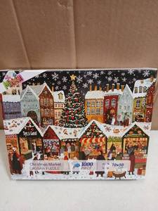 lot 25211 image: Christmas Market Joy 1000 Piece Puzzle for Adults, Fun Puzzles for Adults 1000 Pieces with HD Print & Poster, 27.5  19.7 in Dust Free, for Gifts Halloween Christmas Family Games Lovers - Retail $114