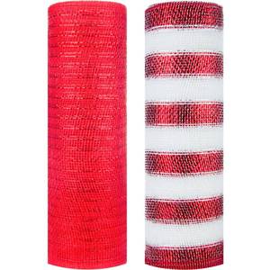 lot 25218 image: 2 Rolls Decor Mesh Poly Ribbons 10 Inch x 30 Feet Each Roll Metallic Foil Mesh Ribbon Christmas Tree Decorative Mesh Red and White Rolls for Xmas Wreaths,Swags and Home Decorating - Retail $17