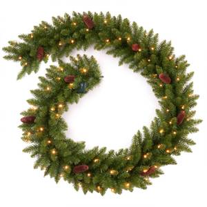lot 25222 image: AMERZEST 9 FT Christmas Garland Pre-lit 70 LED Lights Holiday Artificial Decor for Stairs Mantle Door Indoor Outdoor Garland with Battery Operated Timer - Retail $35