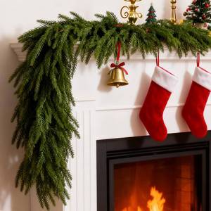 lot 25224 image: 12Ft (2Pcs6Ft) Artificial Norfolk Pine Christmas Garlands Decorations,Xams Green Real Touch Pine Garland Decor for Table Mantle Fireplace Indoor Outdoor Holiday Home - Retail $30