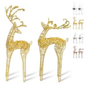 lot 25225 image: ZHANYIGY 2pc Set White Pearl Champagne Winding for Standing Reindeer Decorations Christmas Reindeer Figurine Table Desk Decorations Glittering Xmas Holiday Party Supply