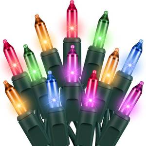 lot 25234 image: Dirnun Christmas Lights Multicolor 100 Count Incandescent Light UL Certified Connectable Christmas Tree Lights with Green Wires for Indoor Outdoor Xmas, Wedding, Holiday, Party, Home Decorations - Retail $17