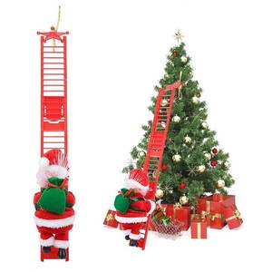 lot 25241 image: Santa Climbing Ladder to Tree Climbing Santa Up and Down Santa Claus on Ladder Climber Musical Animated Holiday Party Home Wall Christmas Tree Decoration Xmas Ornament Santa Claus Figurines Climber - Retail $27