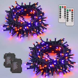 lot 25246 image: YEGUO Halloween Lights Battery Operated, 2 Pack Each 33ft 100 LED Orange and Purple String Lights Outdoor Waterproof, Green Wire Fairy Christmas Light Indoor with Remote - Retail $23