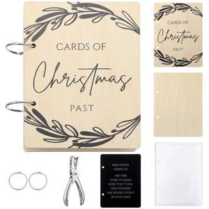 lot 25247 image: Hoolerry Christmas Wood Card Organizer Set Christmas Card Holder Include a 6 x 8 Cards Organizer a Hole Punch a Print Template 20 Protectors for Holiday Greeting Storage Gift (Classic) - Retail $14