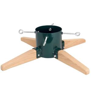 lot 25253 image: HarcoHome Christmas Tree Stand for Live Tree 8ft, Metal and Beech Hardwood Christmas Tree Holder with Spike for Fresh Tree, Tree Base for Real Tree, Arch Design, Seasonal Decor (Green) - Retail $60