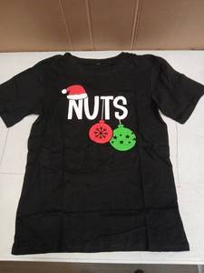 lot 26705 image: Black Christmas Holiday T-Shirt with Nuts Print and Santa Hat Design Small  - Retail $8