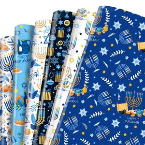 lot 26715 image: TAKEALOOKO Hanukkah Wrapping Paper Sheet - 12 Sheets Blue Star of David & Candles Design, Jewish Holiday Gift-Wrap for Party Celebration Favor, Happy Hanukkah Gift Packaging, 19.7x27.5 Inch - Retail $6