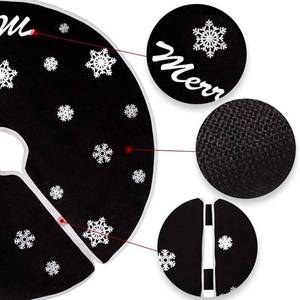 lot 26716 image: HOHOTIME Burlap Christmas Tree Skirt, 30 Inch Black Tree Skirt with White Snowflakes and Merry Christmas Words, for Xmas Holiday Home Decoration - Retail $17