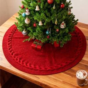 lot 26727 image: Red Christmas Tree Skirt, 24 Inch Knitted Tree Skirt for 2-4 Ft Christmas Tree Luxury Knitted Thick Rustic Tree Skirt Xmas Decoration, Small Christmas Tree Skirt Decor for Pencil Christmas Tree - Retail $8