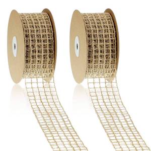 lot 26745 image: MTLEE 2 Rolls Mesh Burlap Wired Ribbon 2 Inch x 20 Yards Open Weave Burlap Net Ribbon Fabric with 5 Square Grids DIY Craft Supplies for Wrapping Bow Wreath Party Home Decor - Retail $13