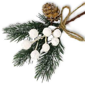 lot 26746 image: MEMOVAN Artificial Christmas Picks 8 Pack, White Christmas Berries Stems Pine Branches Cones Holly SprayWinter Holiday Floral Pick for Xmas Decor Wreath, Garland, Crafts, Xmas Tree, Gift Wrap - Retail $17