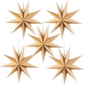 lot 26750 image: SUNBEAUTY 5 Pcs 9-Pointed Natural Paper Star Lanterns 12 Inch Christmas Hanging Lamp Rustic Paper Decorations Shade Wedding Birthday Christmas Home Party Decorations - Retail $18