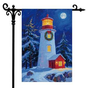 lot 26760 image: Winter Garden Flag, Wonderland Lighthouse For Winter Garden Flag for Outside, Double Sided Yard Decorative Flags, Christmas Gifts, Seasonal Farmhouse Christmas Outdoor Decoration (12x18 Inches)