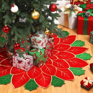 lot 31208 image: Jenaai Vintage Christmas Tree Skirt 35 Inches Poinsettia Red Green Embroidered Flower Nostalgic Christmas Decorations Holiday Seasonal Tree Mat for Rustic Farmhouse Xmas Dinner Party Decor Supplies - Retail $15