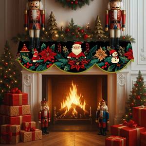 lot 31212 image: Christmas Table Runner Decoration with Santa Claus Penguin Snowman Winter Holiday Party Supplies, Table Flag, Cover for Home Living Room Door Window Decor