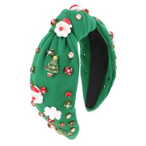 lot 31215 image: BAHABY Christmas Headbands for Women Green Crystal Knotted Headbands Wide Top Knot Holiday Headband Christmas Hair Bands for Womens Hair