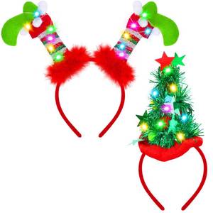 lot 31219 image: Fovths 2 Pack Christmas LED Headbands Xmas Headbands Light Up Costume Headwear Accessories Glowing Hair Hoop for Christmas - Retail $15