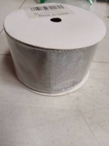 lot 31351 image: 2.5Inch X 10 Yards Christmas Velvet Ribbon,2.5 Wide Wired Ribbon for Christmas Crafts Decoration, Wrapping Crafts (Silver) - Retail $10
