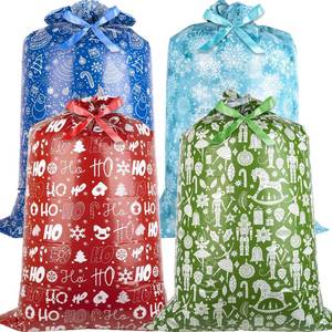 lot 31354 image: XiaosRen 4PCS Extra Large Christmas Plastic Gift Bags, Jumbo 60 x 36 Giant Xl Bags with Ribbon and Tag for Oversized Xmas Holiday Presents Wrapping. - Retail $16