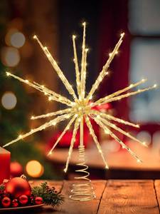 lot 31360 image: Enhon 14 Christmas Tree Topper with LED Lights, 19 of 76 Lights Twinkling, Electroplated 3D Star Burst Universal Christmas Tree Topper for Holiday Decor, No Assembly Required(Silver)