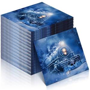 lot 31373 image: 50 Pack Christmas Trains Napkins Decoration for Polar Party Disposable Polar Paper Napkins Bulk Train Party Decorations Tableware Supplies (6.5 Inch)