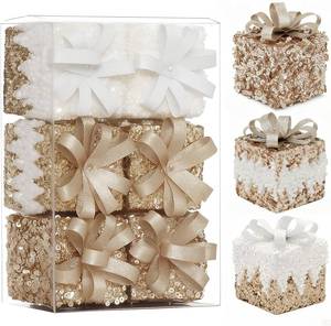 lot 31377 image: SUNSHINE DECOR 6Pcs Champagne Christmas Ornaments Set Shatterproof Glitter Gift Box Christmas Tree Ornaments Pre-Strung Sequined Hanging Decorations for Xmas Holiday Wedding and Party Decor